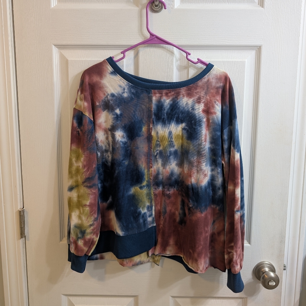 Umgee Sweater Tie Dye Long Sleeve Pullover Sweatshirt 100% Cotton - Size M